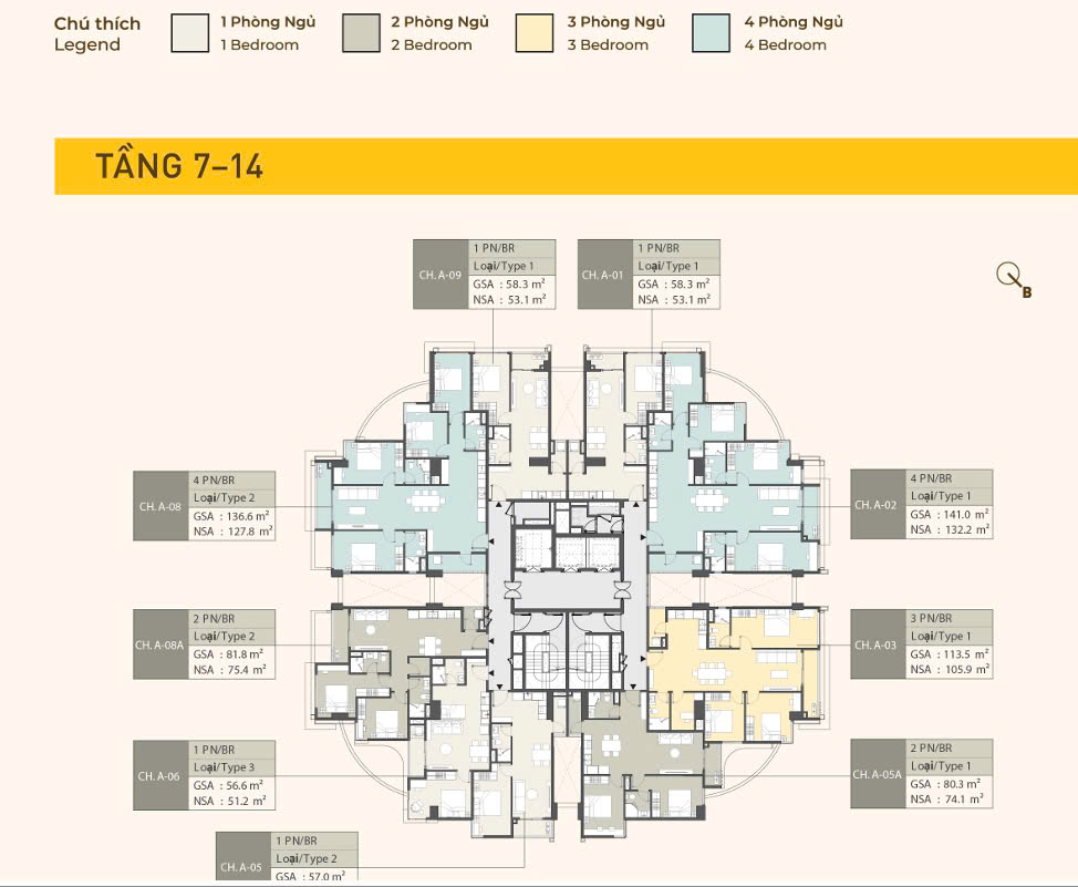 Mặt bằng Căn hộ Grand View Tòa Spark